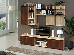 Вітальня IdealMebel "Марсель", стінка у вітальню з навісною шафою і полицями і тумбою під телевізор