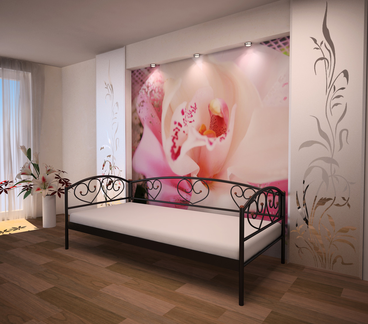 Ліжко IdealMebel DARINA LUX, металеве ліжко з трьома бортами, ліжко loft, фото 1