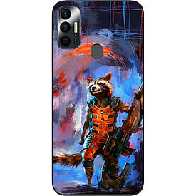 Силіконовий чохол для Tecno Spark 7 з картинкою Єнот Ракета