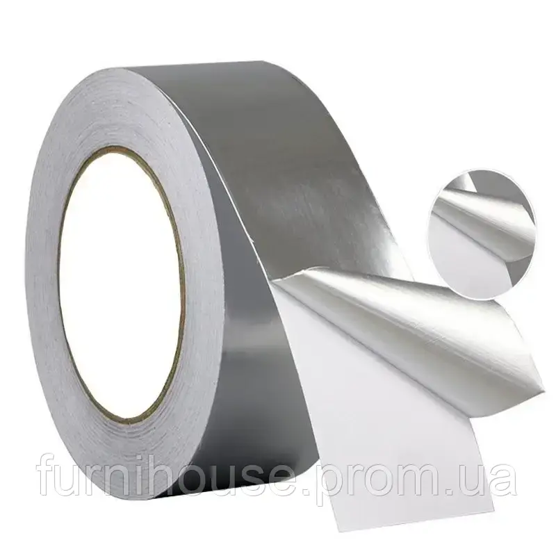 Алюмінієвий фольгований металізований скотч, самоклеюча акрилова високотемпературна стрічка з фольги 38мм*50м, алюминий