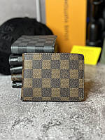 Мужской женский черный кошелек Louis Vuitton портмоне небольшой бумажник Луи Виттон Damier Ebene