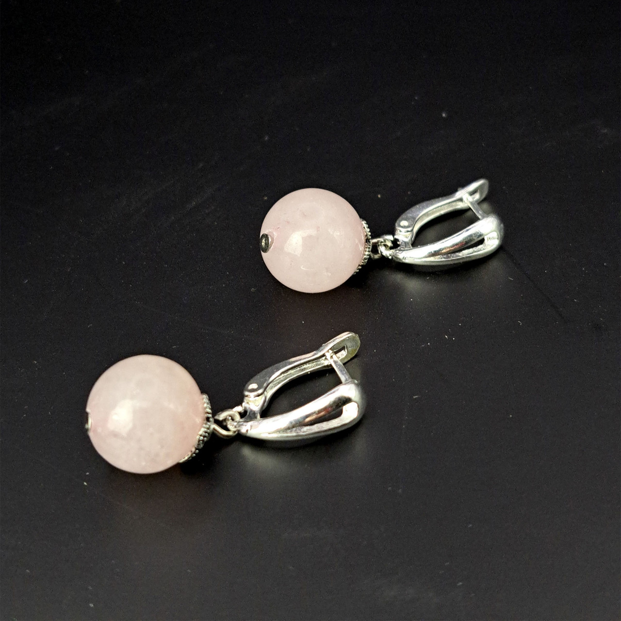 Рожевий кварц. Сережки з натурального каменю, фото 1
