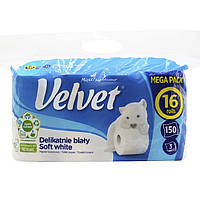 Туалетная бумага Velvet Soft White трехслойная 16 рулонов 150 отрывов