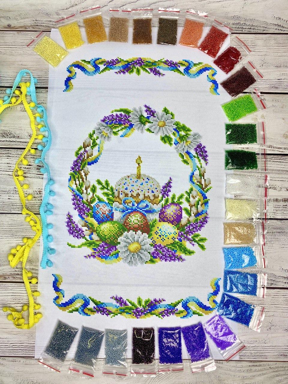 Набір для вишивання бісером Великодній рушник 8103;  30х45 см+бисер. Габардин, фото 1