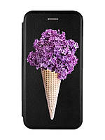 Чехол-книжка с рисунком для Samsung Galaxy A03 (A035) Черный :: Сиреневый рожок (принт 281)