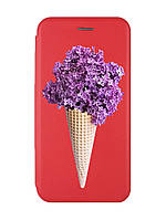 Чехол-книжка с рисунком для Samsung Galaxy A03s Красный :: Сиреневый рожок (принт 281)