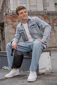 Чоловіча сумка "Модель №56 міні" з натуральної шкіри колір Чорний