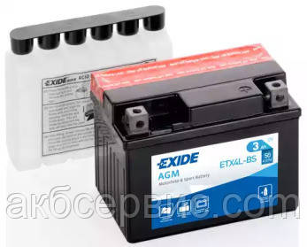 Mото акумулятор Exide 3 ah AGM ETX4L-BS (сухозаряджений), фото 1