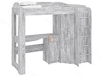 Кровать IdealMebel Орбита-1, кровать со шкафом и столом с тумбой, двухъярусная кровать Бетон