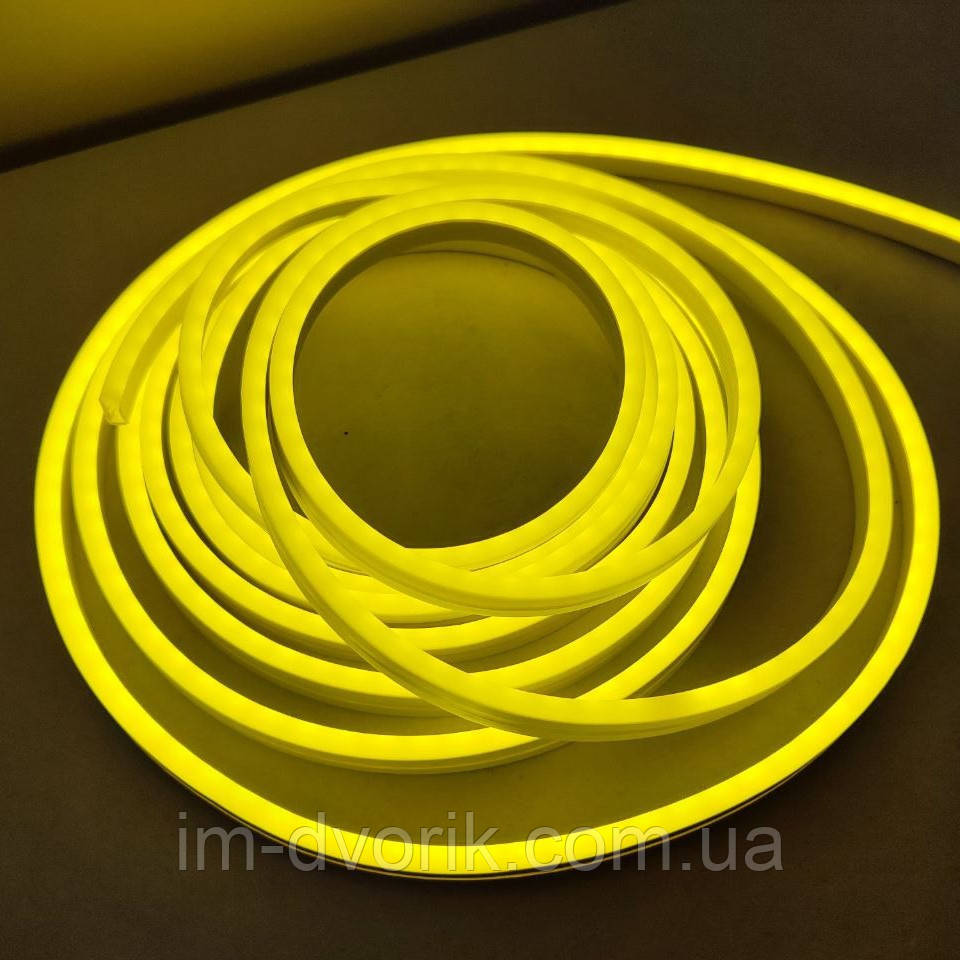 Неон світлодіодний 12V жовтий 5м (кр. 2,5 см) 12Вт/m 2835 4,9*11,5мм (neon flex mini)