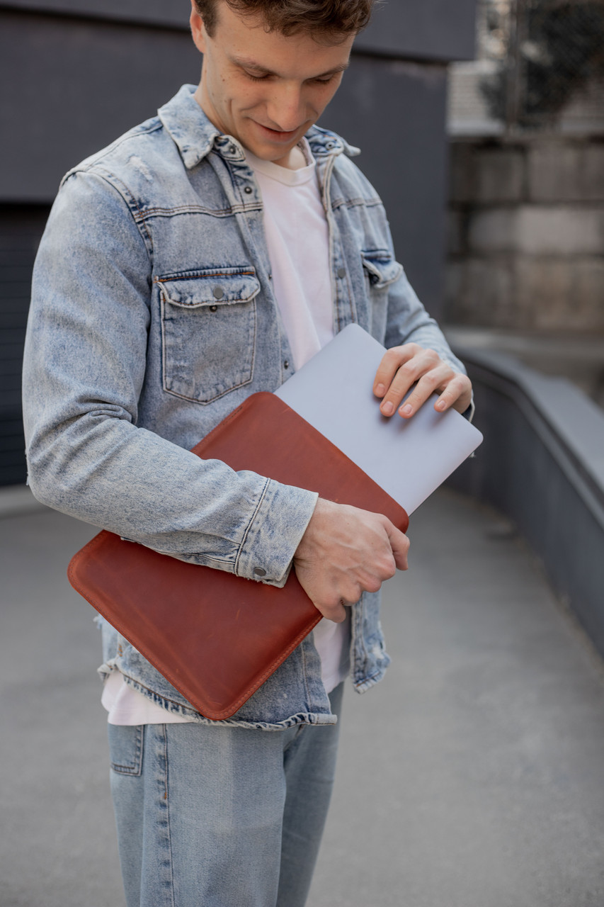 Чохол для MacBook Дизайн №1 з натуральної шкіри колір Коньяк