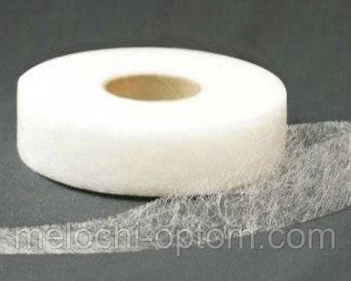 Клейова стрічка павутинка без паперу флізелін термоклейовий 1,5см/100м Білий