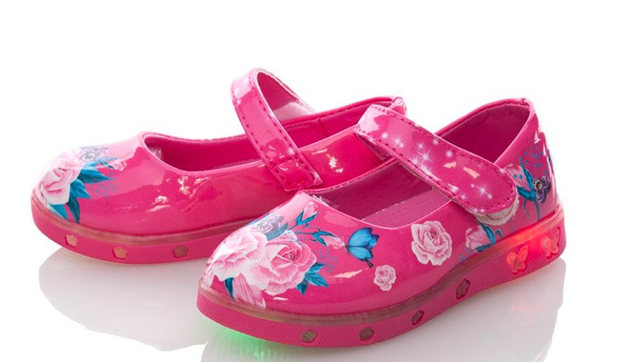 Дитячі нарядні карнавальні туфлі на дівчинку світящіся малинові  р. 25 (15 см)