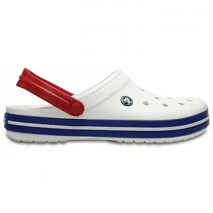 Crocs Crocband Clog White / Blue / Red Оригінальні Сабо Крокс Унісекс Білі з Червоною Шлейкою, фото 1