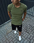 Чоловічий літній костюм Nike Футболка + Шорти хакі з чорним комплектом Найк, фото 3