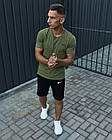 Чоловічий літній костюм Nike Футболка + Шорти хакі з чорним комплектом Найк, фото 4