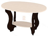 Стол журнальный с полкой IdealMebel Тюльпан, журнальный столик, стол в гостиную Венге тёмный / Дуб молочный