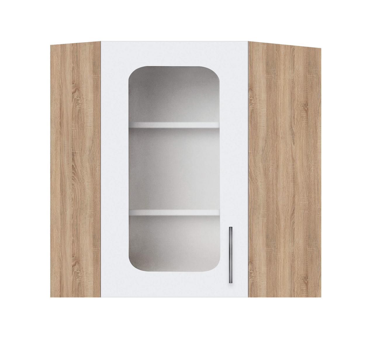 Кутова шафа навісна (вітрина) (скло 4 мм) МАКСІ-МЕбель Дуб сонома/Білий гладкий (72042), фото 1