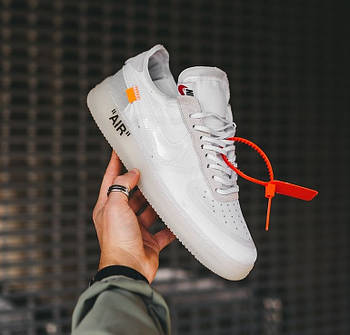 Чоловічі кросівки Nike Air Force 1 low x Off white весна-осінь повсякденні білі. Живе фото