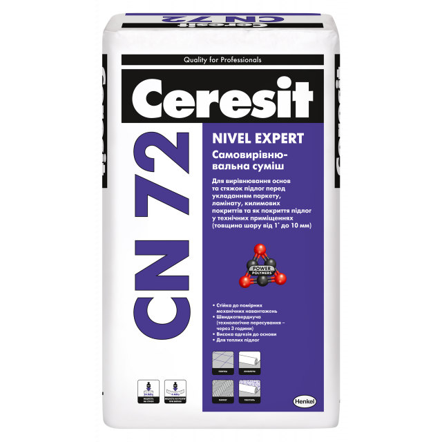 Самовыравнивающая смесь для выравнивания оснований и стяжек полов Ceresit CN 72 Nivel Expert 25 кг - фото 1 - id-p1805717240