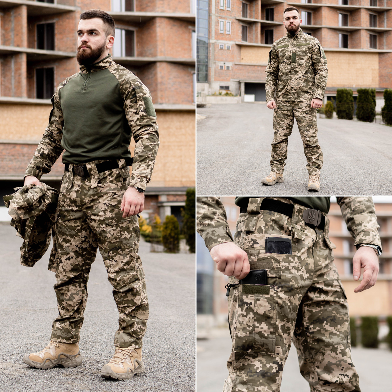 Тактичний костюм 3 в 1 PATRIOT SET Rip-Stop (бойова сорочка Ubacs(Убакс)+кітель+штани Apex) GRIFON Піксель
