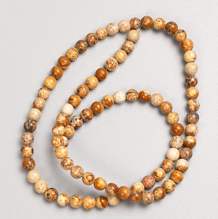 Намистини на волосіні пейзажна Яшма гладка кулька d-4,5мм+- L-37см+- купити біжутерію дешево оптом в інтернеті