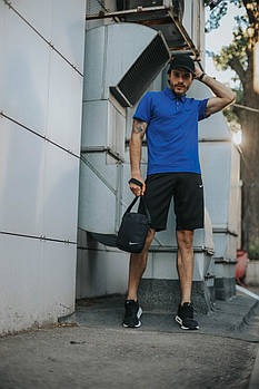 Чоловічий літній костюм Nike Футболка Поло + Шорти + Барсетка + Кепка в подарунок синій комплект Найк