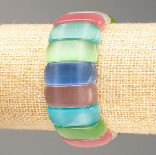 Браслет Котяче Око асорті на резинці гладка ланка 25х10.5мм+- L- 18см купити біжутерію оптом в інтернеті