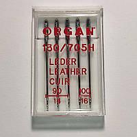 Иглы швейные для кожи и замши ORGAN Leather №90/100 пластиковый бокс 5 штук для бытовых швейных машин