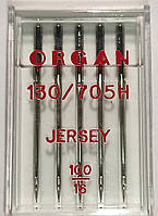 Голки швейні для вязаних та трикотажних тканин ORGAN Jersey №100 пластиковий бокс 5 штук для побутових швейних машин