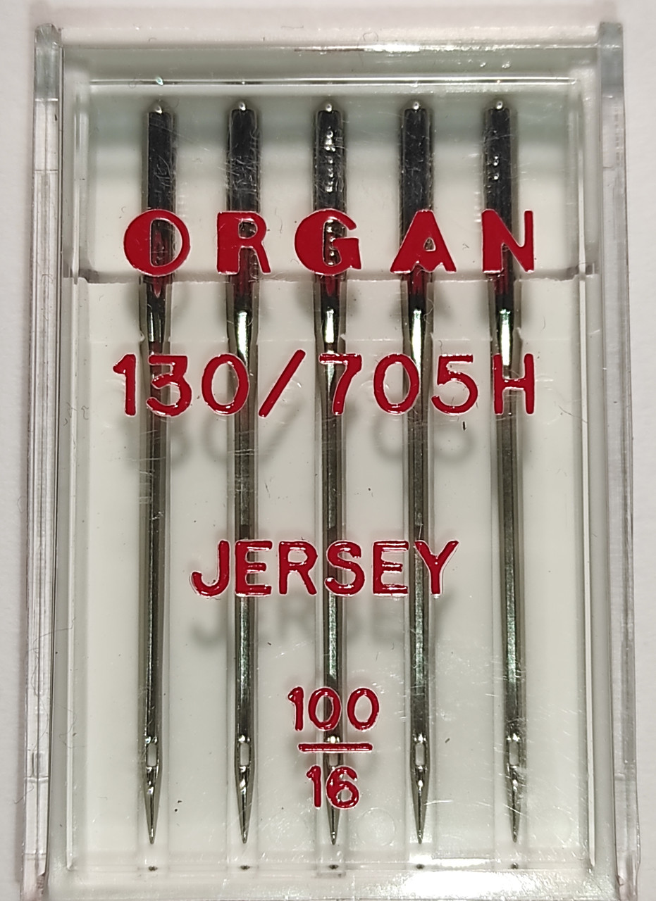 Голки швейні для вязаних та трикотажних тканин ORGAN Jersey №100 пластиковий бокс 5 штук для побутових швейних машин