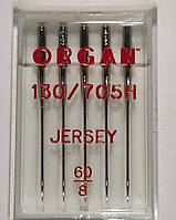Иглы швейные для вязаных и трикотажных тканей ORGAN Jersey №60 пластиковый бокс 5 шт для бытовых швейных машин