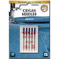 Иглы швейные для джинса ORGAN JEANS №90/100 для бытовых швейных машин блистерная упаковка 5 штук