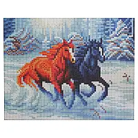 Картина алмазна живопис Supretto конi в зимовому лiсi 25*25