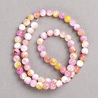 Намистини рожево жовто білий "Родохрозит" (іміт. акрил) на волосіні гладка кулька d-6мм+- L-40см +- купити біжутерію оптом в