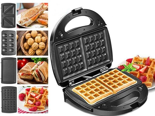 Мультимейкер Crownberg Cb-1077 4 В 1 Гриль Сендвічниця Вафельниця Горішниця, фото 1