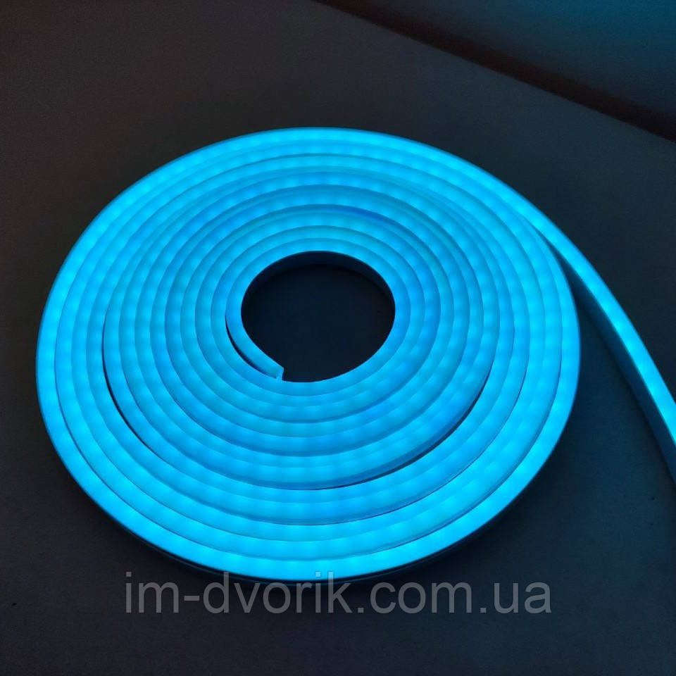 Неон світлодіодний 12V голубий лід 5м (кр. 2,5 см) 12Вт/m 2835 4,9*11,5мм (neon flex mini), фото 1