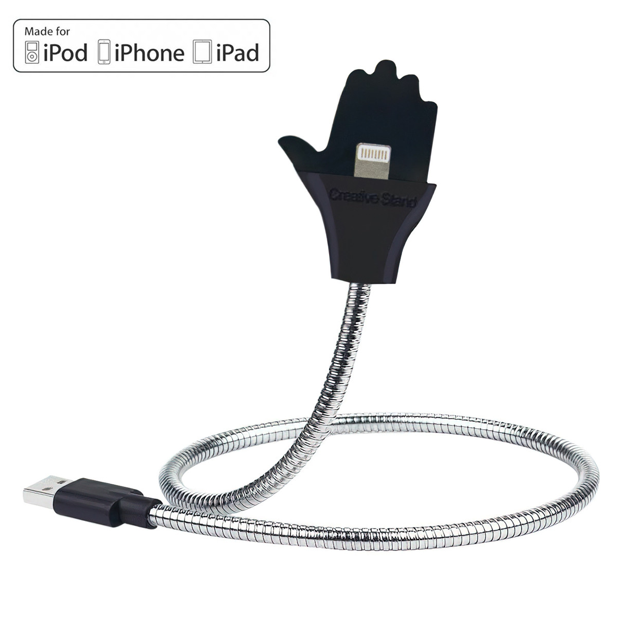 Кабель Lightning-USB "Metal cable - долоня" 48см Сіро-чорний, кабель для зарядки Лайтнінг (кабель Лайтнинг)