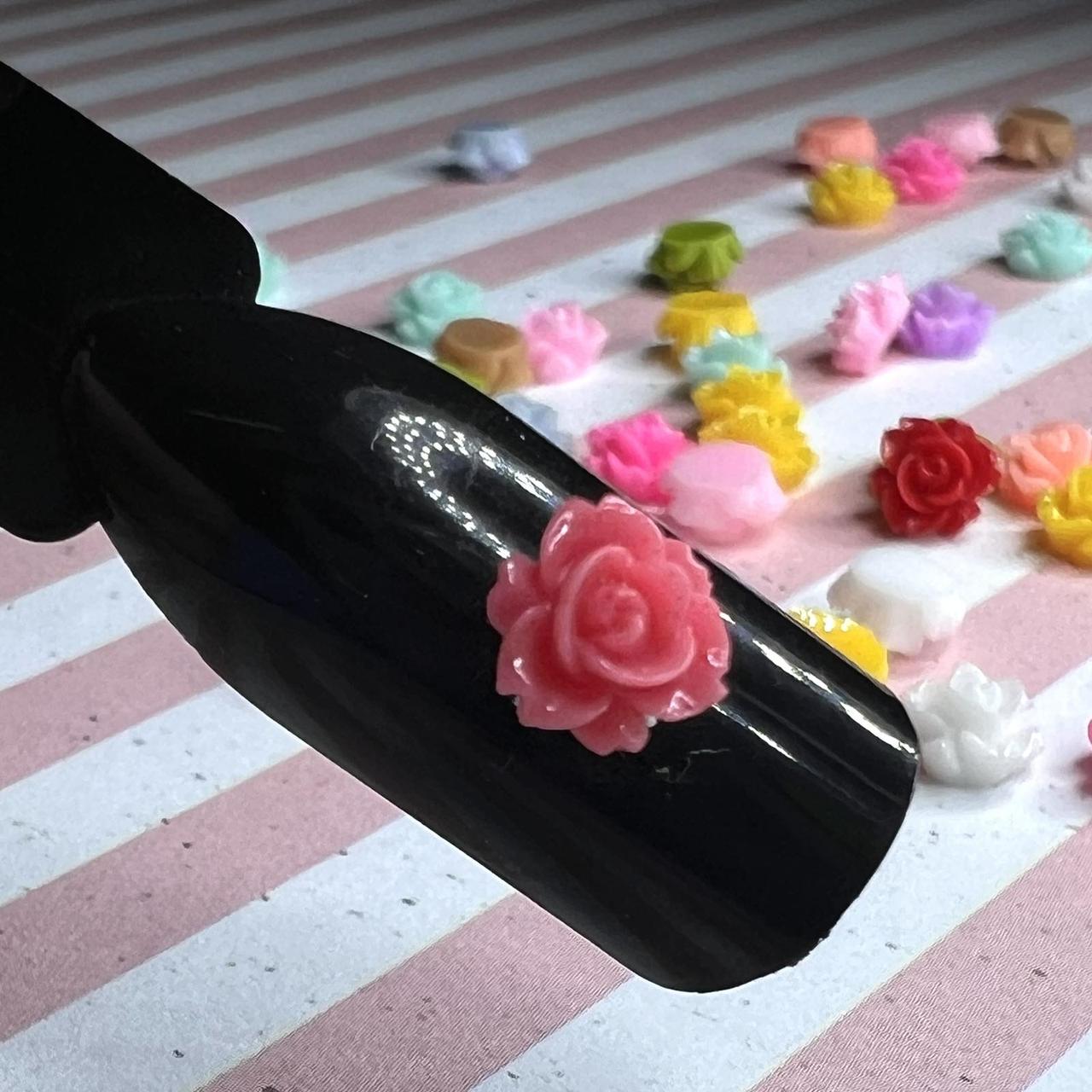 Декор трояндочка об'ємна (1шт) для дизайну нігтів рожева