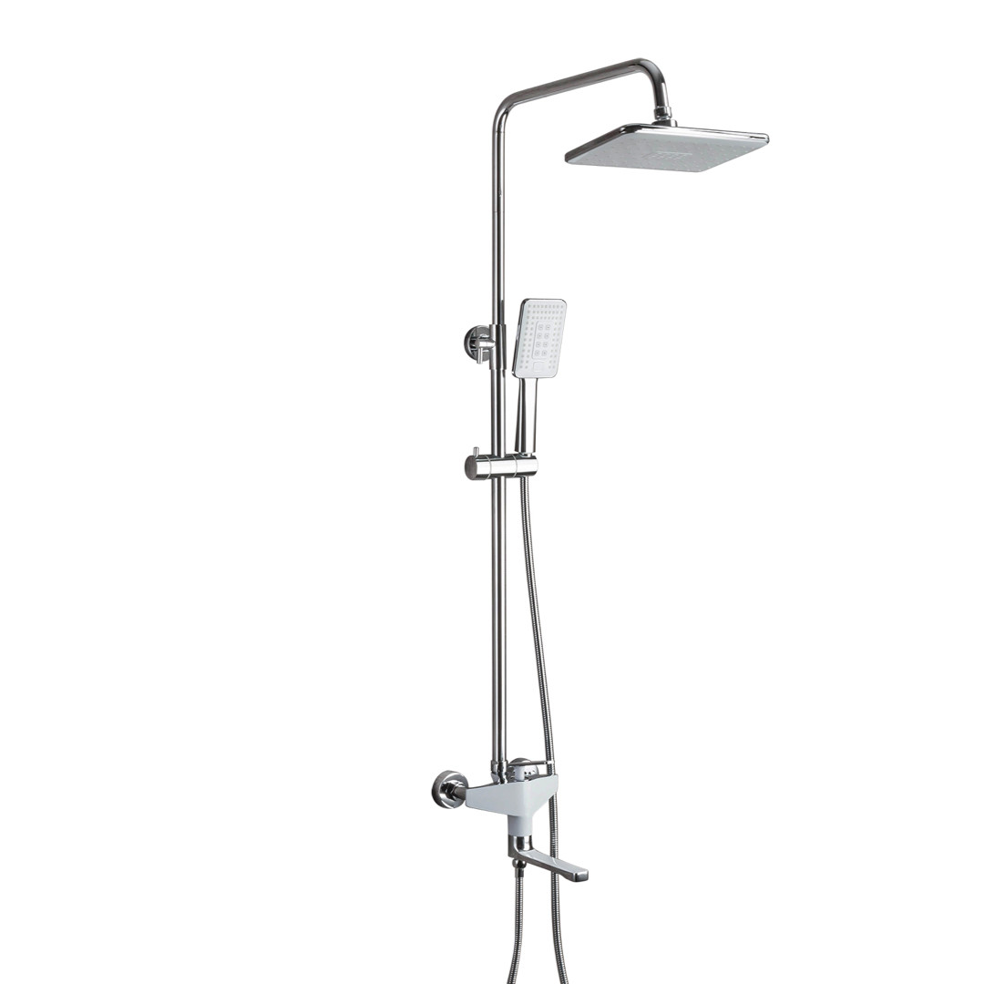 Душова система Frap F2458, поворотний вилив - перемикач на лійку/душ, 3 режими, білий/хром, фото 1