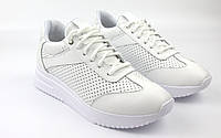 Белые летние кроссовки кожа с перфорацией на платформе женская обувь весна Cosmo Shoes Dolga Y White Perf