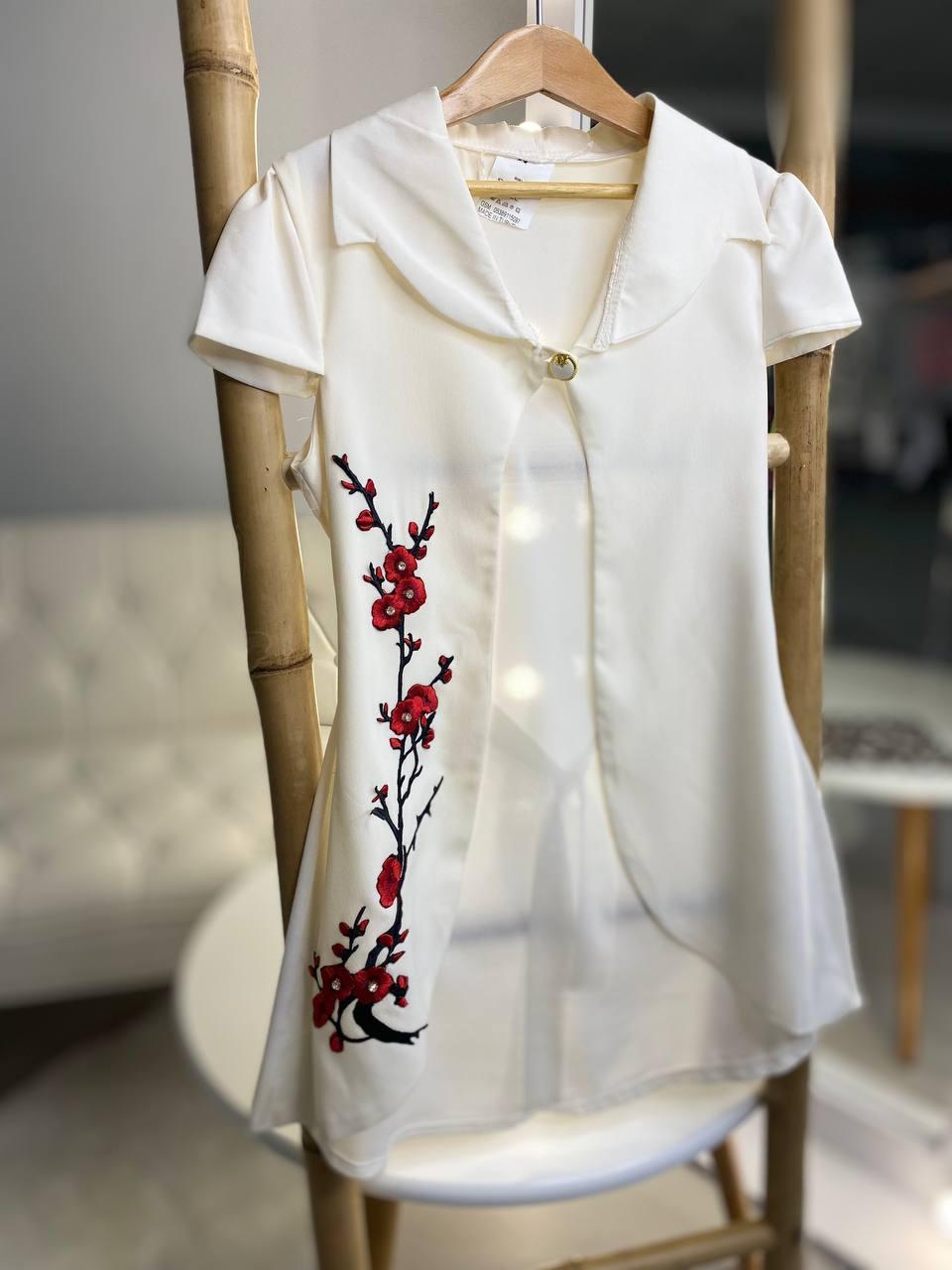 Блузка на дівчинку з вишивкою квітів, Bambini, Бежевий, Для дівчаток, Літо, 128, фото 1