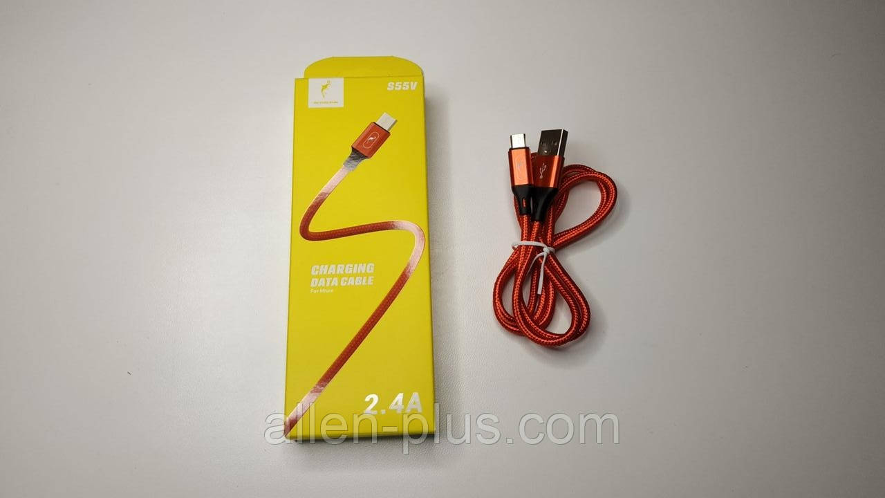 SkyDolphin S55V Кабель microUSB 1M, нейлон, червоний (передавання даних, заряджання), фото 1