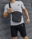 Чоловічий літній костюм Adidas Футболка + Шорти + Барсетка в подарунок сірий із чорним комплект Адідас, фото 9