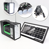 Портативний фонарь с солнечной панелью, 3 лампочками+Power Bank, GDLite GD-10 / Солнечная станция для кемпинга