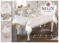 Велюровая скатерть Selin Gizem Set 160×300+12 салфеток