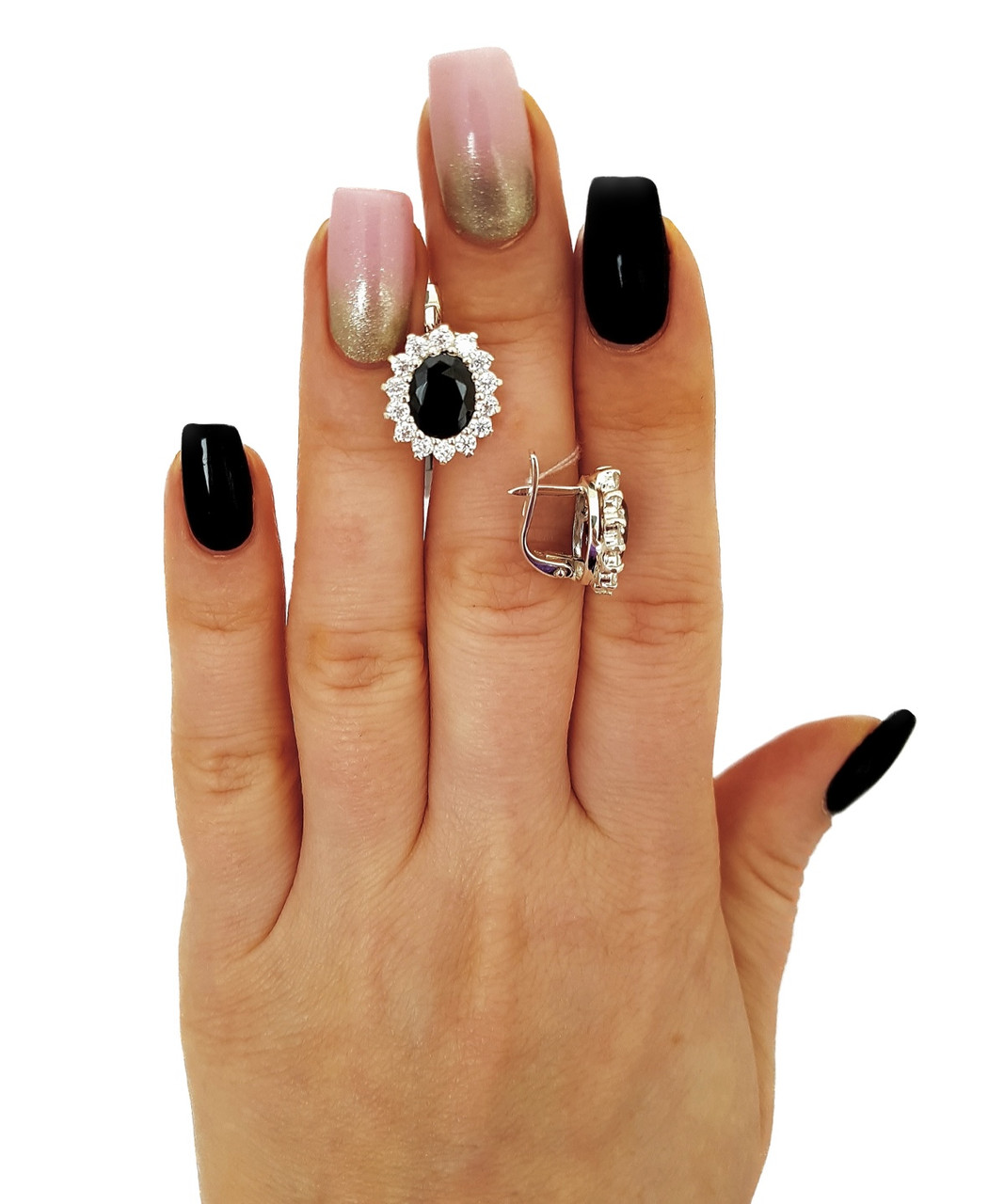 Срібні сережки «Контраст» з чорним та білим кубічним цирконієм ✨ Витончене поєднання елегантності й сили, фото 1