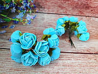 Декоративні троянди з латексу, Ø2,0-2,5 см, колір БЛАКИТНИЙ, 12шт/упаковка