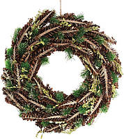 Новорічний декоративний вінок "Зелені гілки" Ø40 см із натуральними шишками