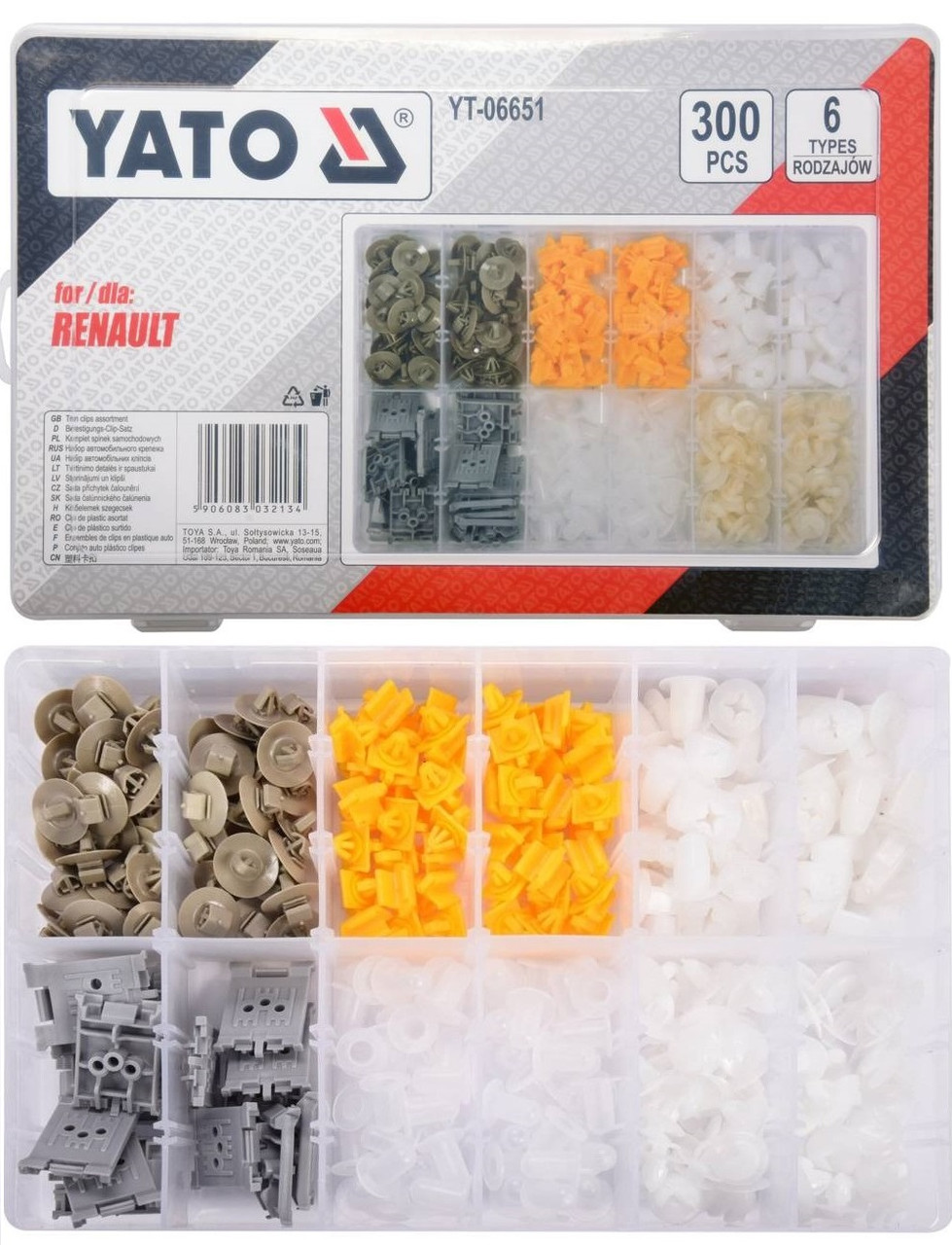 Кліпси Автомобільні Пістони Рено RENAULT Набір 300 шт YATO (YT-06651)